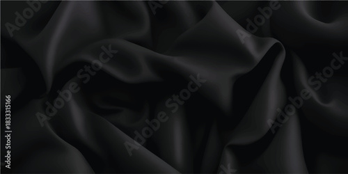 Luxurious black satin silk fabric with soft, smooth texture, elegant drapery, and a shiny, velvety backdrop