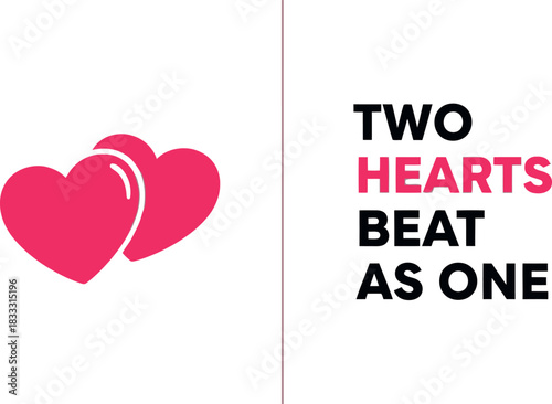 Love hearts icon, two hearts beat as one symbol of romance