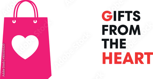 Pink shopping bag with heart icon for thoughtful gifts and love