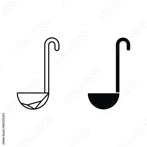 Ladle Icon Set Line Art and Silhouette soup ladle kitchen utensil