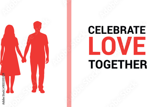 Red silhouettes of a couple holding hands, celebrating love today.