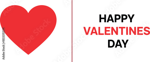 Happy valentines day red heart simple graphic on white background