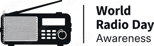 World radio day awareness with classic receiver icon on clean white