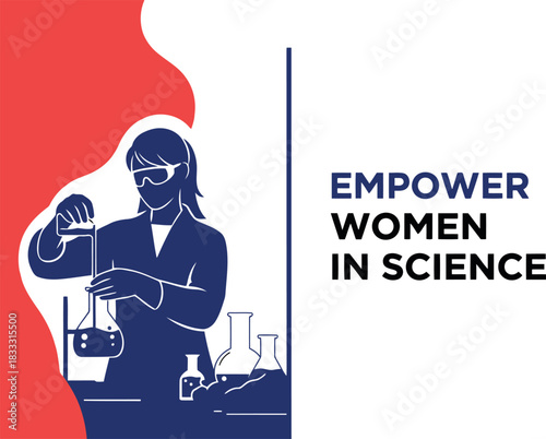 Empowering women in science: a female chemist in a laboratory.