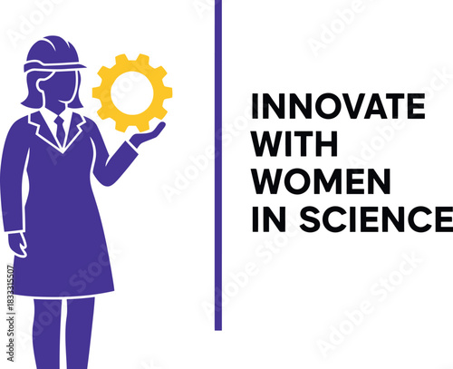 Female engineer icon with gear, innovating in science and technology