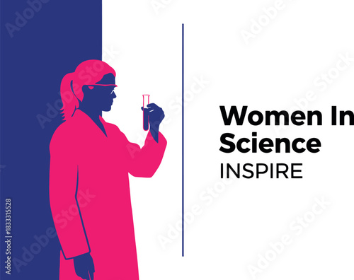 Empowering woman scientist holding test tube, modern graphic design