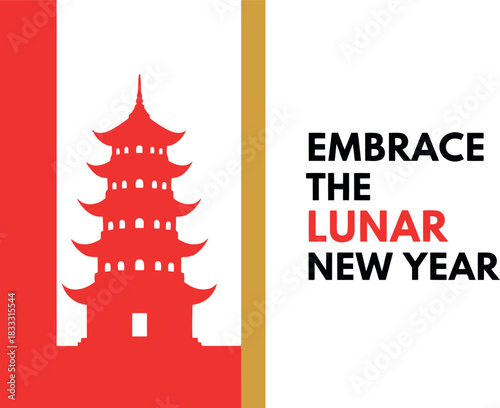 Embrace the lunar new year, traditional pagoda festival graphic