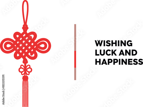 Red chinese knot with wishing luck and happiness illustration
