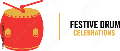 Festive red and gold drum with sticks celebration event graphic