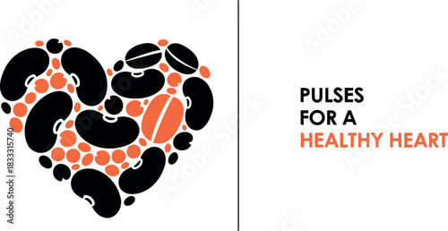 Pulses and beans forming heart shape with text healthy heart