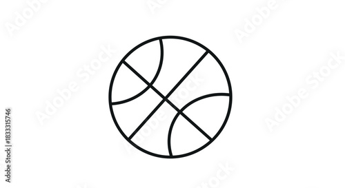 Simple and minimalist black line art icon of a basketball, perfect for sports logos, app icons, or athletic design elements on a white background.