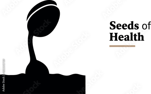 Sprout silhouette emerging from ground, symbolizing new life and health.