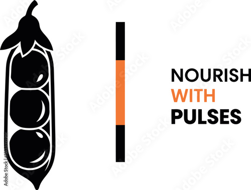 Pea pod icon and nourish with pulses text on white background