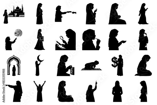 Islamic Women Silhouettes Religious and Daily Life Scenes Keywords: woman, islam, muslim, hijab