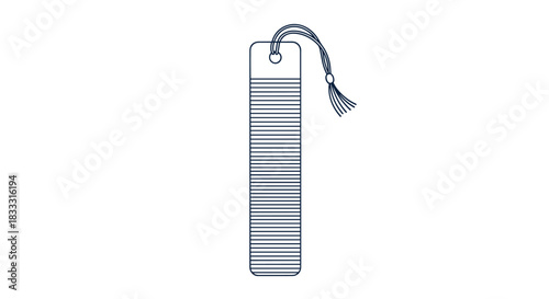 Simple blue and white line art illustration of a rectangular bookmark with horizontal lines and a tassel, isolated on a plain white background.