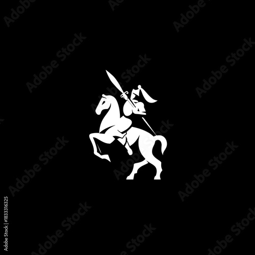 Knight on horseback silhouette vector illustration on black background