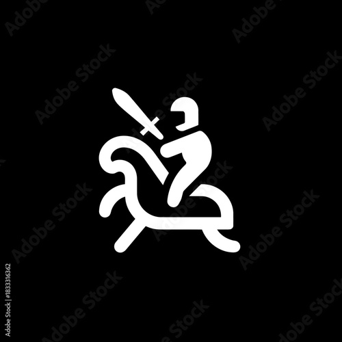 Knight on horseback symbol illustration against black background