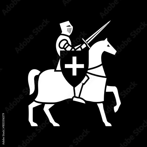 Knight on horseback vector illustration of armor sword and shield