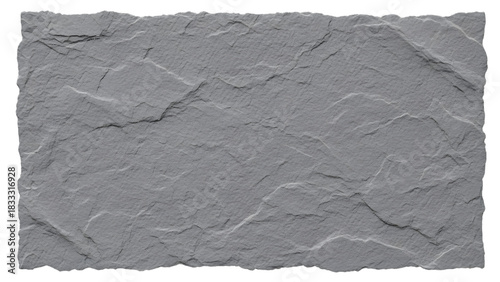 Detailed textured grey slate stone slab with rough edges isolated on a transparent background