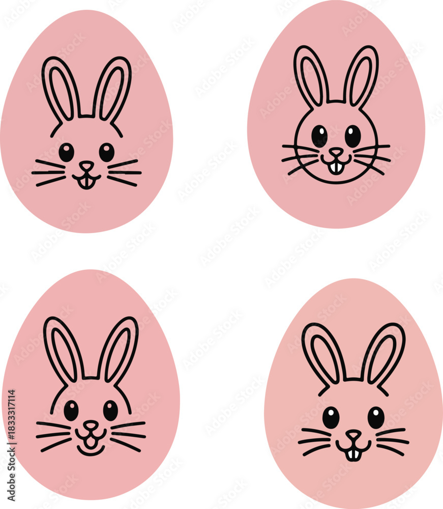 Obraz premium Collection of bunny face icons on egg shape with transparent illustration exactly 100 letters