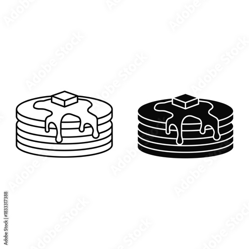 Pancakes with Butter and Syrup Icon Outline and Silhouette