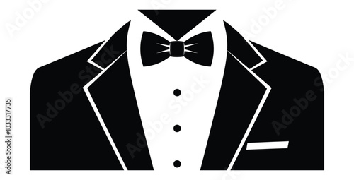 Elegant black tuxedo with bow tie for formal events and sophisticated occasions design