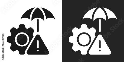 Risk Mitigation Icon In Black And White Glyph Style