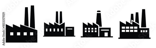 Set of vector factory  icon in silhouettes. Vector illustration icon set