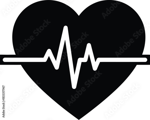 A black heart shape with an electrocardiogram line inside it