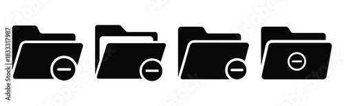 Set of vector folder minus  icon in silhouettes. Vector illustration icon set