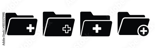 Set of vector folder add  icon in silhouettes. Vector illustration icon set