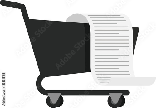Shopping cart filled with a long list representing grocery or retail purchases