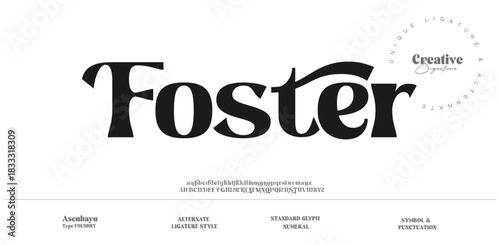 Foster Future font alphabet. Minimal lowercase letters. Smart space typographic design for technology