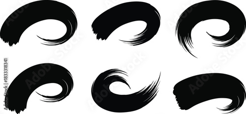 Abstract black brush strokes arranged in a grid creating dynamic swirls