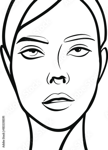 Elegant female face drawn in single continuous black line, abstract minimal portrait, smooth contours, white background, clean vector illustration 3