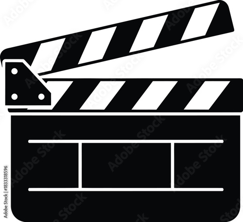 A classic film clapperboard illustration in a simple black and white design