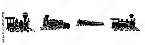 Set of vector train  icon in silhouettes. Vector illustration icon set