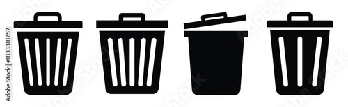 Set of vector trash bin  icon in silhouettes. Vector illustration icon set