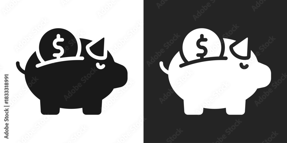 Obraz premium Piggy Bank Icon In Black And White Glyph Style