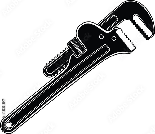 Vintage style pipe wrench illustration on white background for stock