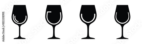 Set of vector wine glass  icon in silhouettes. Vector illustration icon set