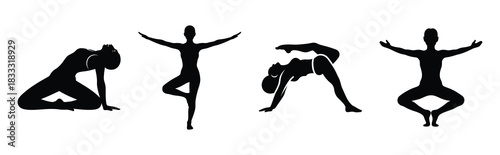 Set of vector yoga pose  icon in silhouettes. Vector illustration icon set