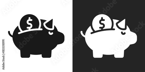 Piggy Bank Icon In Black And White Glyph Style