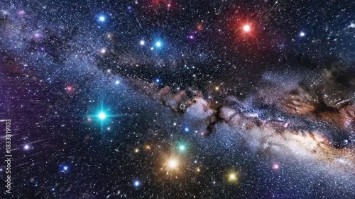 Dynamic galaxy exploration with vibrant cosmic dust and nebula clouds creating a stunning space travel experience for documentaries