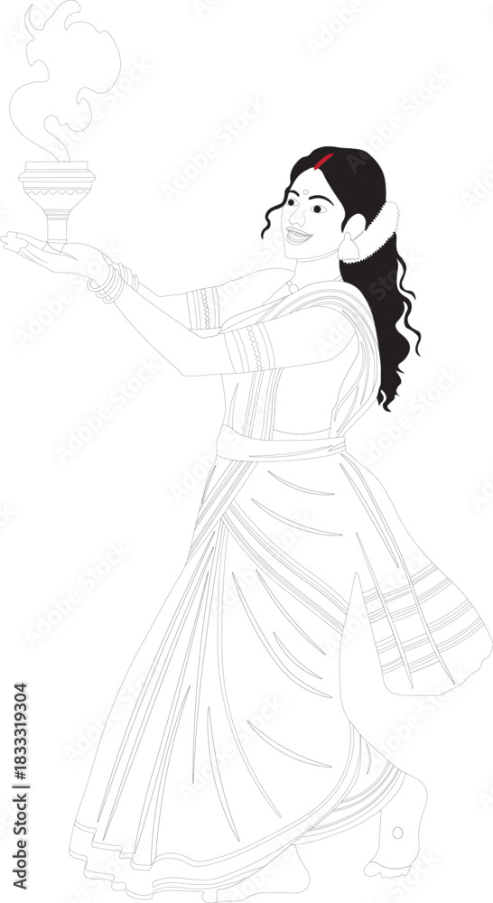 Fototapeta premium Elegant woman in dress holding a book illustration style