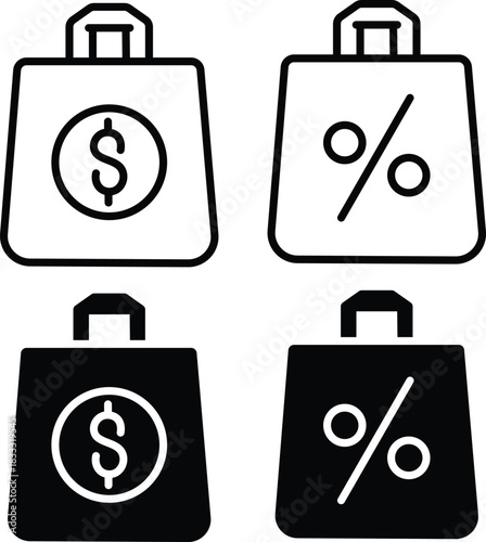 Ecommerce Shopping Bag Retail Discount Price Tag Sale Vector Silhouette and Pictogram..eps