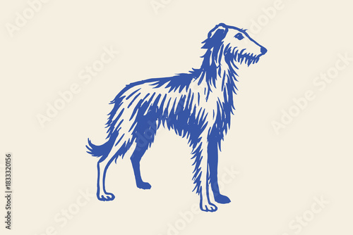Scottish deerhound dog engraving style vector illustration