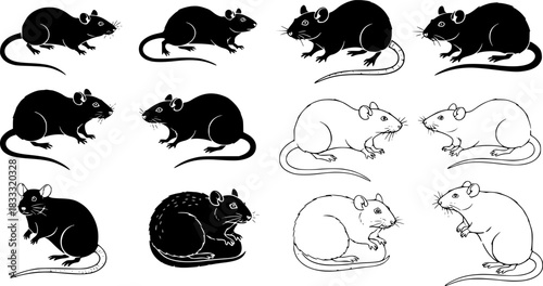 Diverse ferret designs: silhouettes, outlines, pixel art, and hand-drawn styles