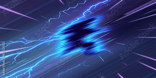 A Blurred Core Surrounded by Blue Lightning and Purple Streaks, Capturing the Raw Pulse of Motion, Power, and the Electric Rhythm of Abstract Speed