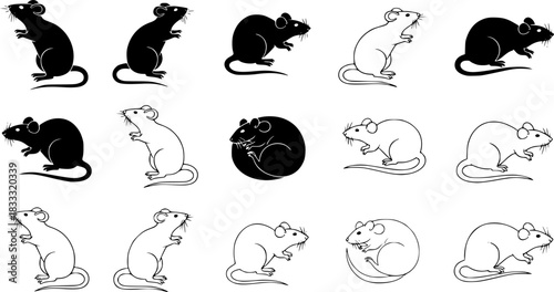 Diverse ferret designs: silhouettes, outlines, pixel art, and hand-drawn styles